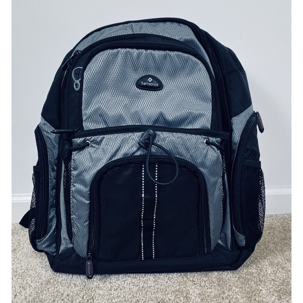 Samsonite Black Gray 17" Sport Backpack 2 Strap Men's Nylon Bag